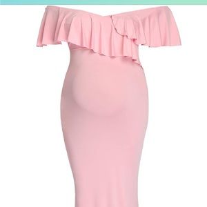Off-Shoulder Ruffled Pink Maternity Dress
